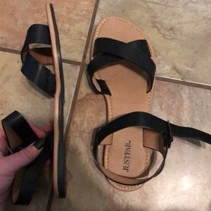 Black strappy flat sandals